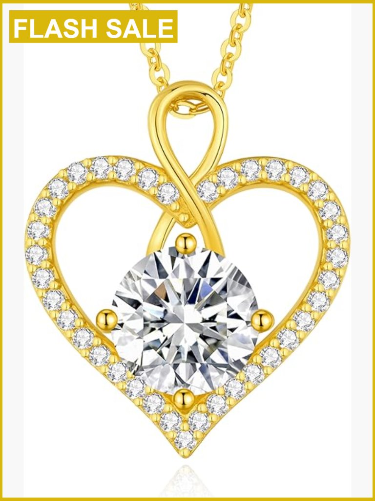 Sterling Silver Moissanite Heart Infinity Pendant Necklace, 2 Carat, Gift